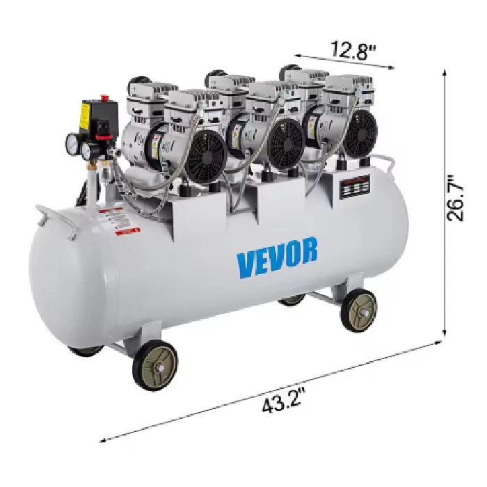 Tihi brezoljni kompresor 2200W 100L dvojni ventil